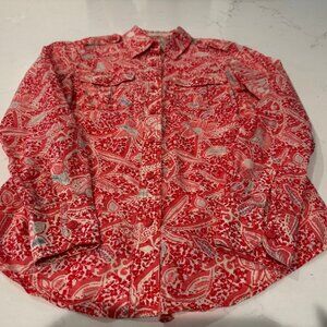 Tory Burch Long Sleeve Button Down Pink Floral Print Cotton Shirt (Size 2)